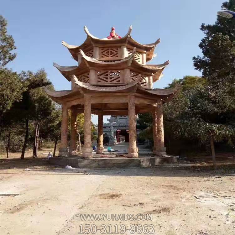 晚霞红大理石三层镂空浮雕  八角凉亭博鱼网页版