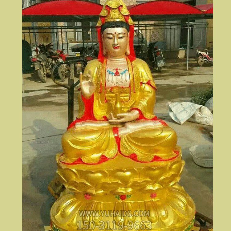 寺庙摆放玻璃钢漆金观音菩萨坐姿雕像博鱼网页版
