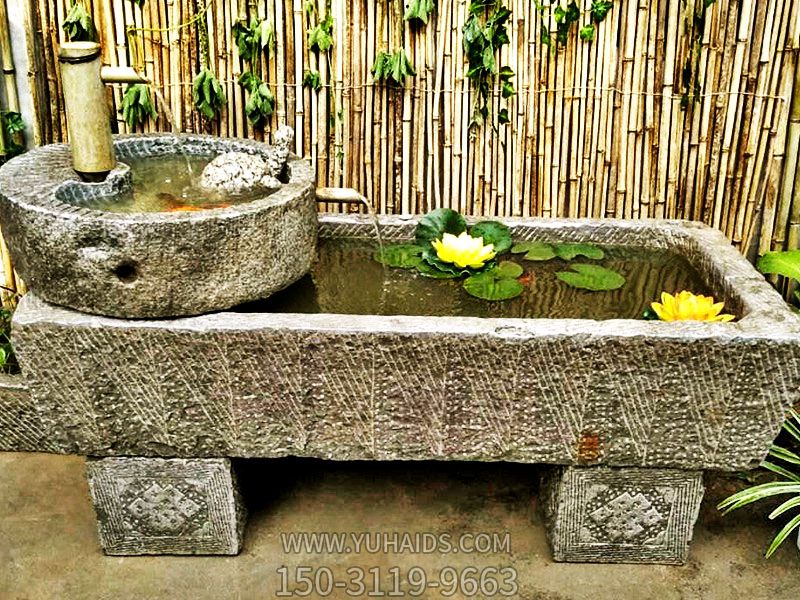 仿古石槽养鱼花盆流水老石槽园林旧石磨盘摆件博鱼网页版