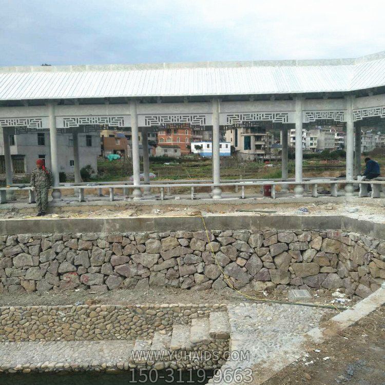 石雕中式长廊凉亭村庄池塘边装饰石头凉亭景观博鱼网页版