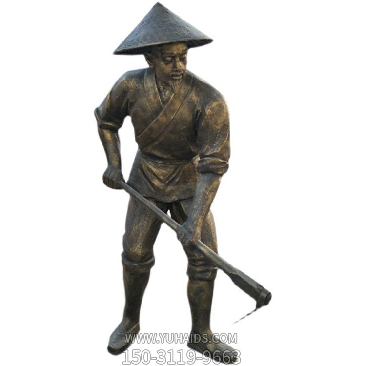 景区摆放农耕文化主题玻璃钢仿铜锄草农民人物博鱼网页版