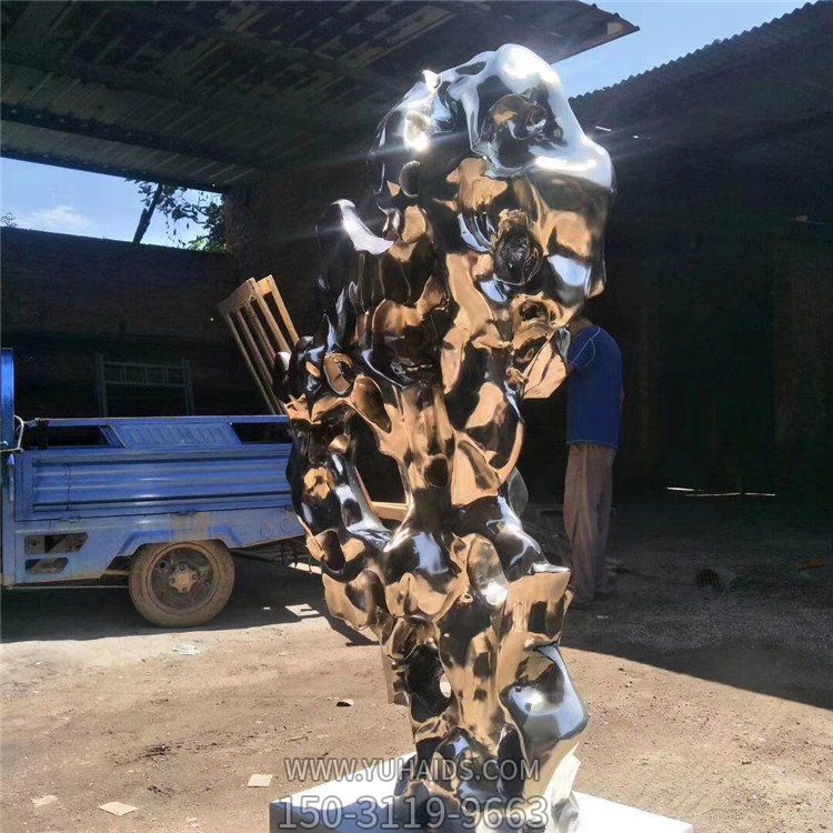 不锈钢镜面抛光工艺制作大型抽象太湖石企业园林摆件博鱼网页版