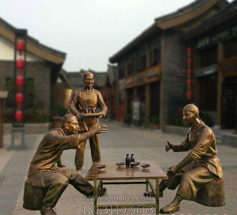 景区街边铜雕人物喝酒景观创意酒文化博鱼网页版