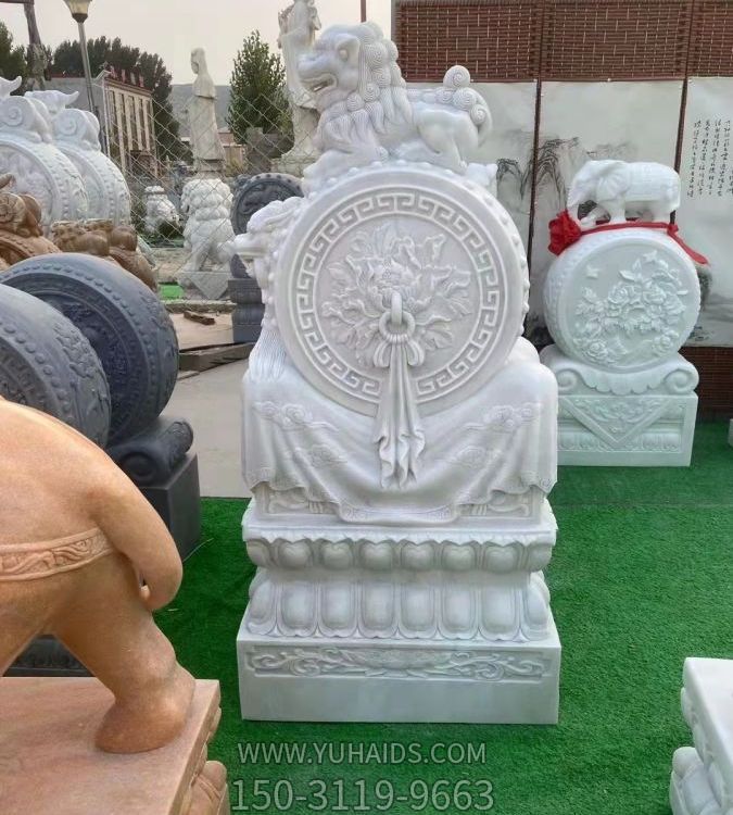 石雕门口门墩抱鼓石一对天然汉白玉摆件博鱼网页版