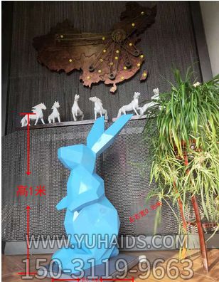 商业街一只大号蓝色玻璃钢兔子博鱼网页版