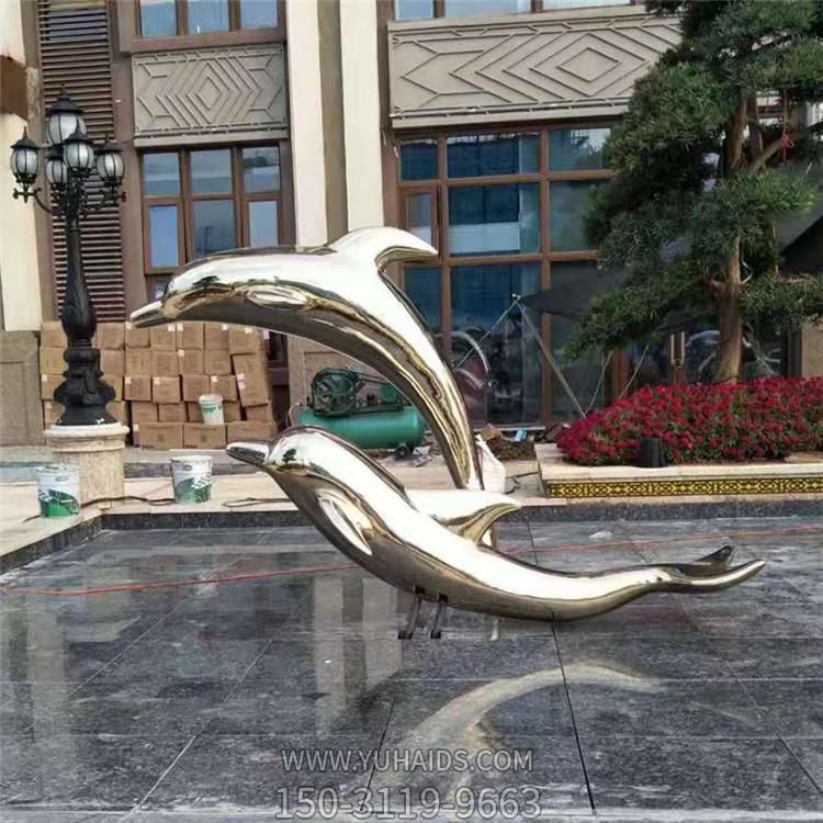 商业街户外水池摆件不锈钢镜面抛光海豚群博鱼网页版
