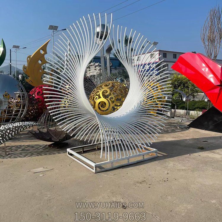 不锈钢创意条纹圆形艺术造型广场户外大型景观博鱼网页版