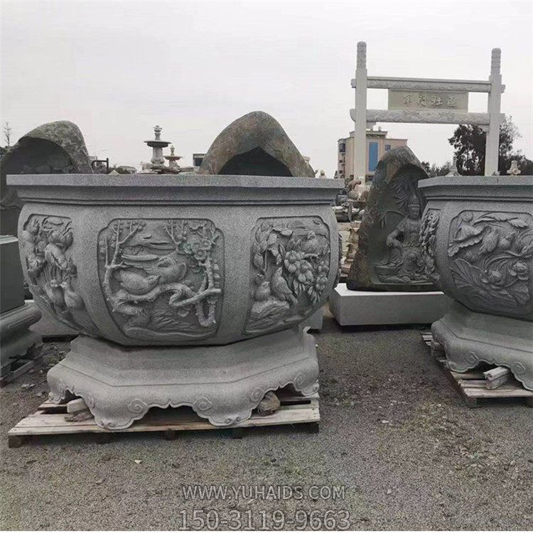 仿古石雕鱼缸花盆天然大理石石雕室外庭院摆件博鱼网页版
