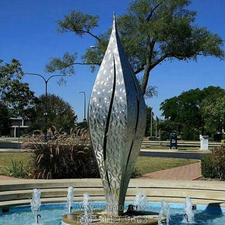 花园喷水池不锈钢抽象花苞水景观博鱼网页版摆件