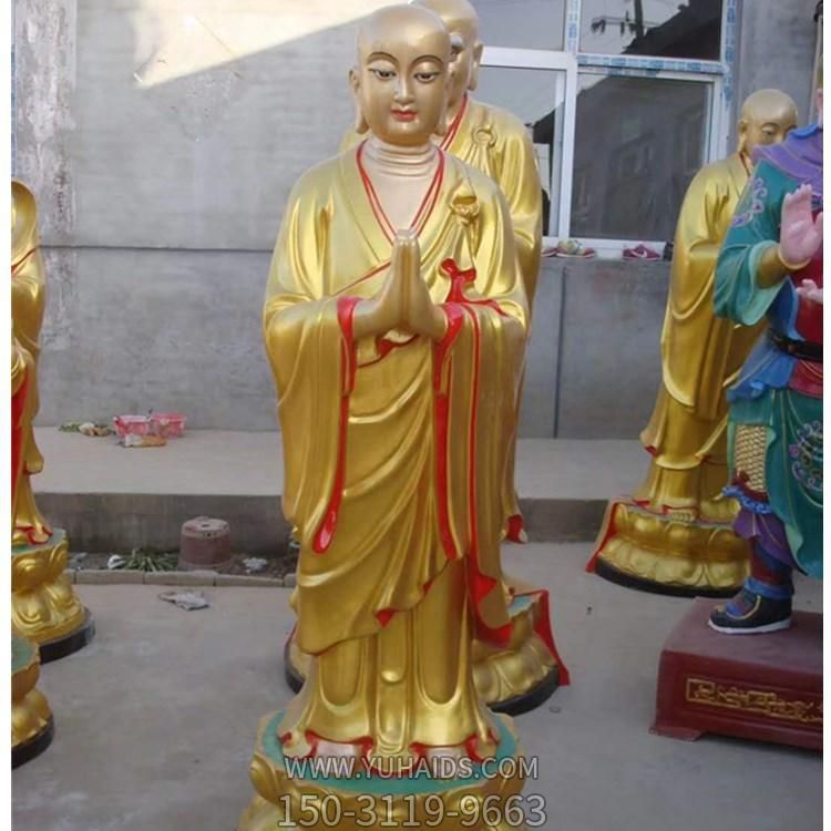 寺院供奉摆放玻璃钢彩绘鎏金罗汉站立佛像博鱼网页版