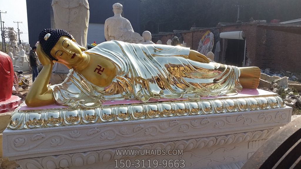 景区大型不锈钢镜面喷金烤漆卧佛博鱼网页版