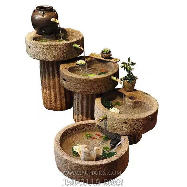 别墅庭院老旧石槽组合鱼缸石头水缸养鱼石盆户外石磨青石景观流水摆件博鱼网页版