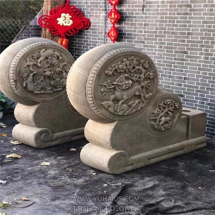 大理石浮雕麒麟图案庭院门口抱鼓石摆件博鱼网页版