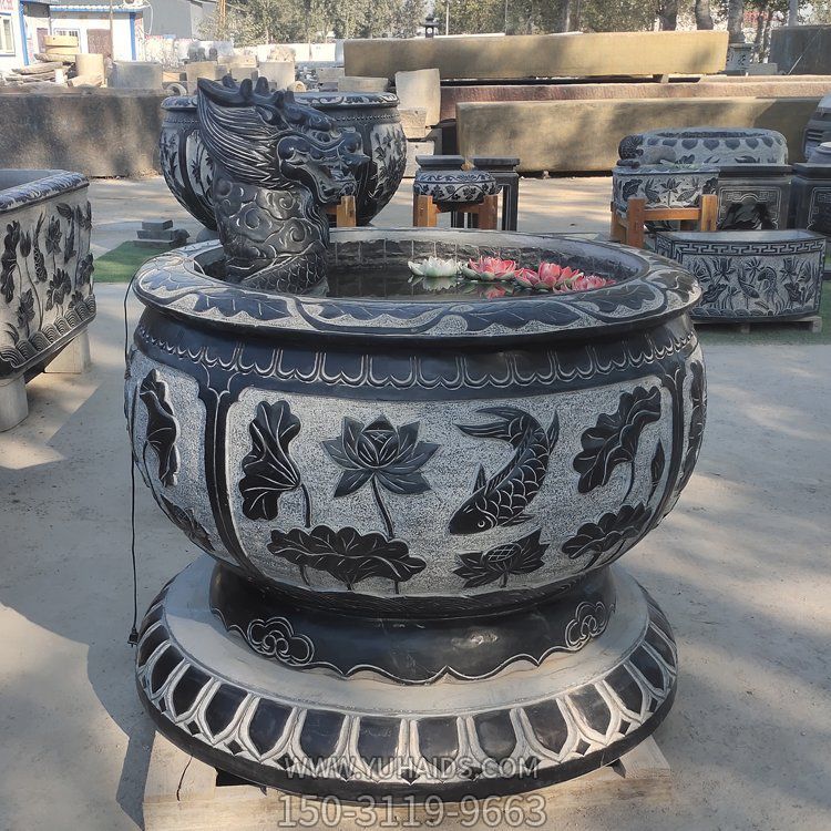 大型庭院仿古青石浮雕莲花鱼缸博鱼网页版