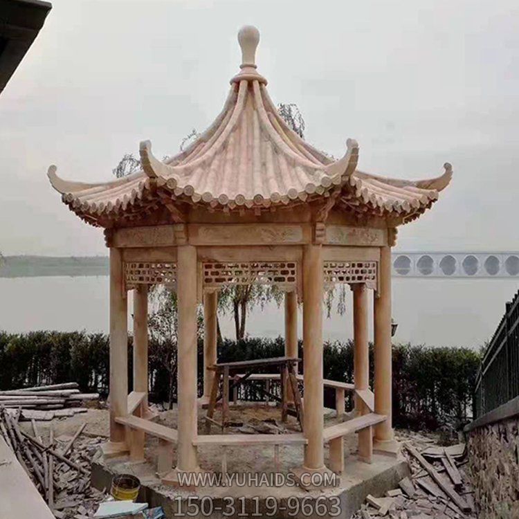 景区园林晚霞红石雕仿古建六角中式休息凉亭博鱼网页版