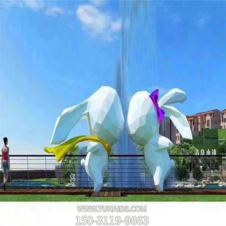 广场大型几何块面不锈钢亲亲兔子景观博鱼网页版