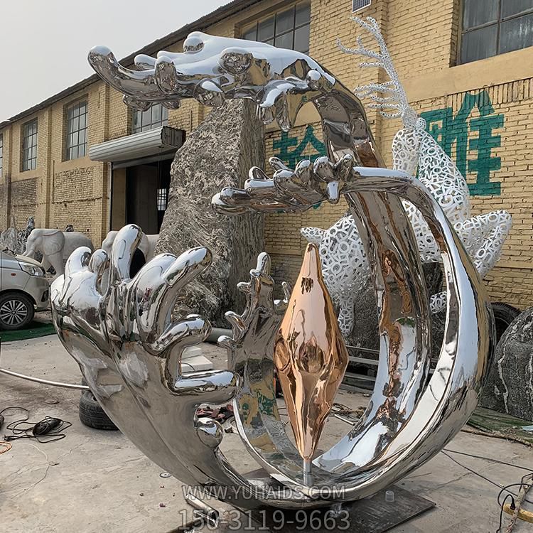 酒店会所水池摆放不锈钢镜面抽象海浪浪花小品博鱼网页版