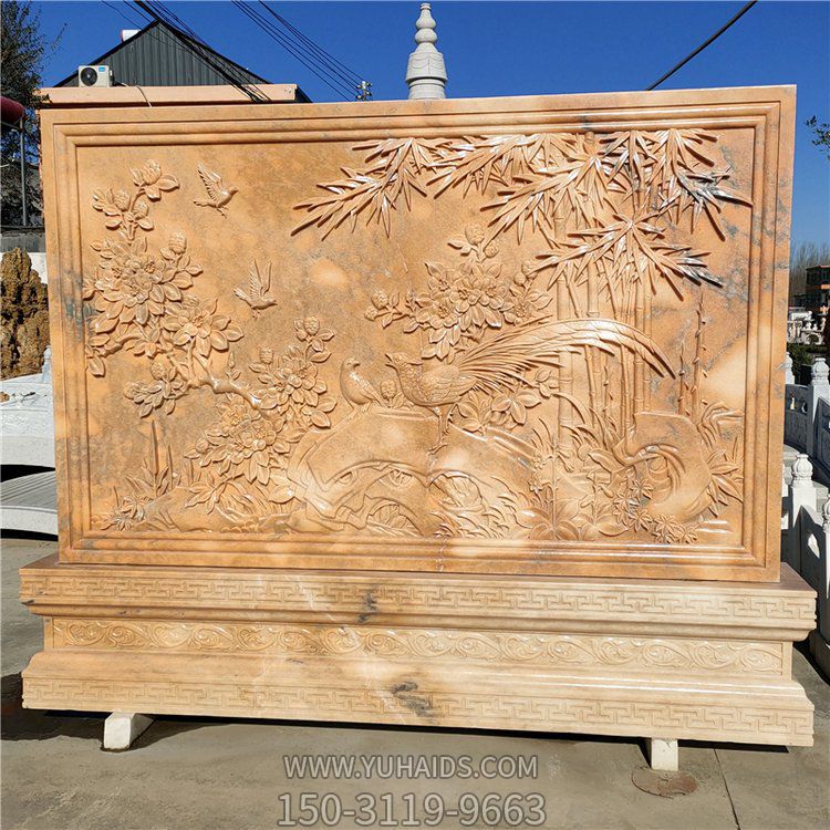 石雕影壁墙别墅庭院背景石晚霞红壁画博鱼网页版