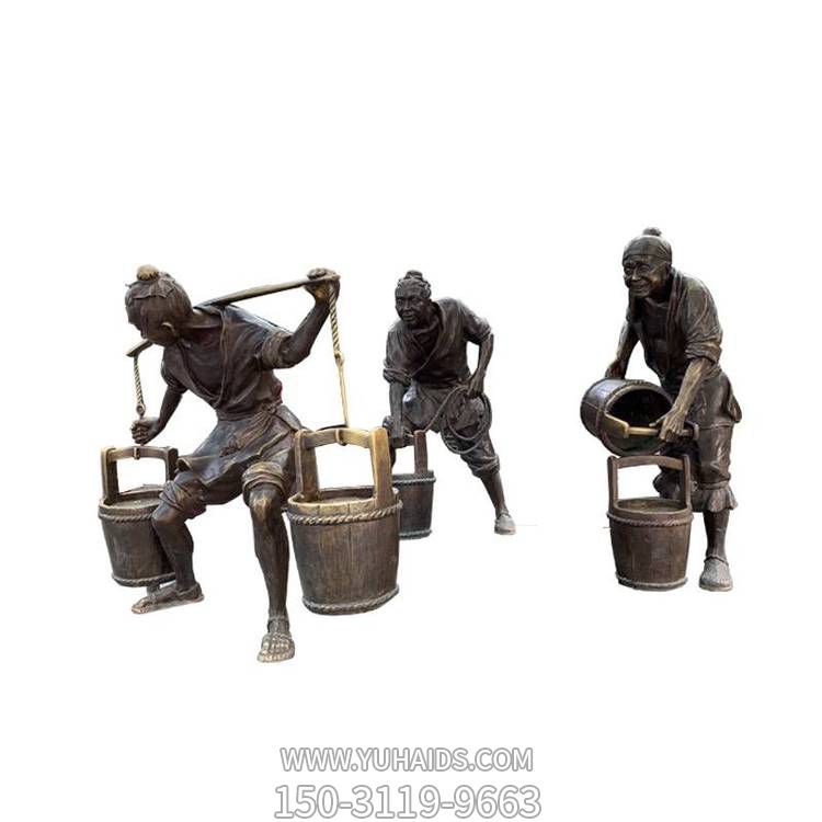 玻璃钢仿铜古人挑水民俗小品景区商业街摆件博鱼网页版