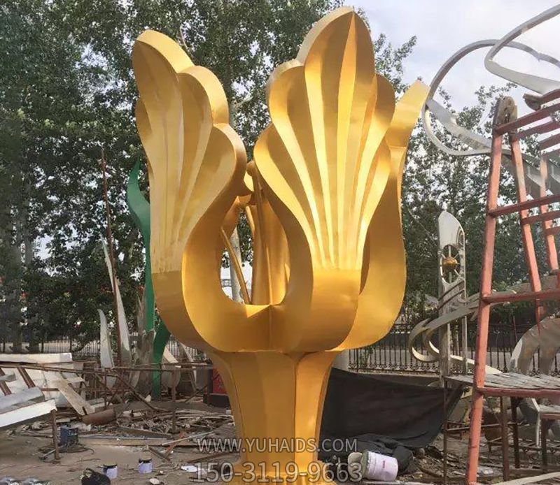 户外大型不锈钢金色紫荆花花朵博鱼网页版