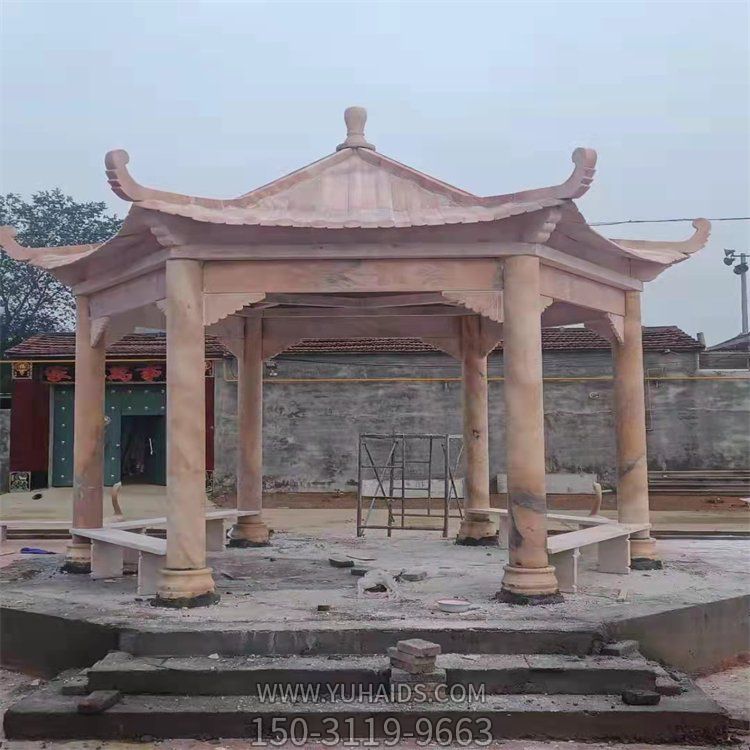 庭院石雕六角亭 大型石雕建筑 景观石亭 博鱼网页版