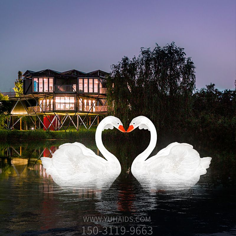 水塘两只玻璃钢仿真天鹅博鱼网页版