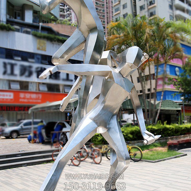 户外创意几何人物博鱼网页版 不锈钢校园摆件 体育运动景观小品