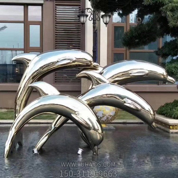 酒店广场水景大型户外不锈钢镜面镂空海洋动物海豚博鱼网页版