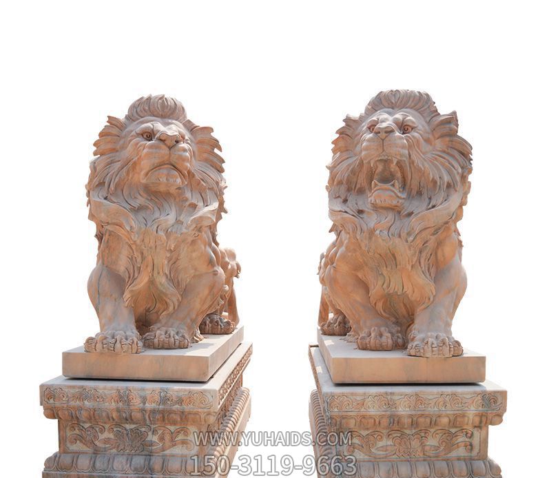 酒店户外晚霞红石雕招财狮子博鱼网页版