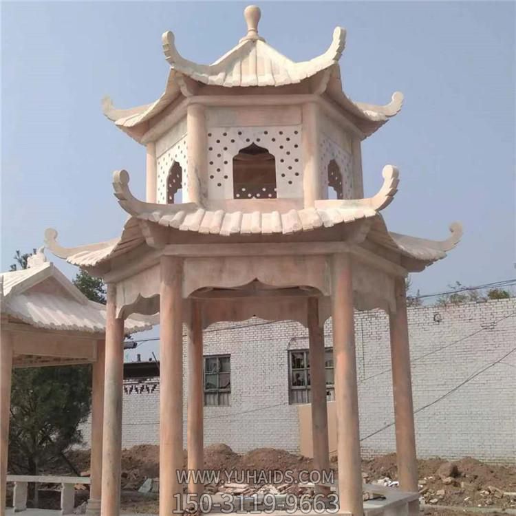 晚霞红石雕户外中式双层六角凉亭博鱼网页版