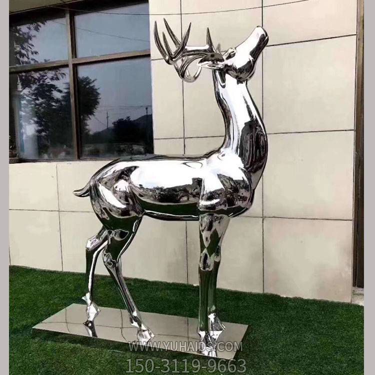 售楼部户外草地不锈钢镜面鹿博鱼网页版摆件