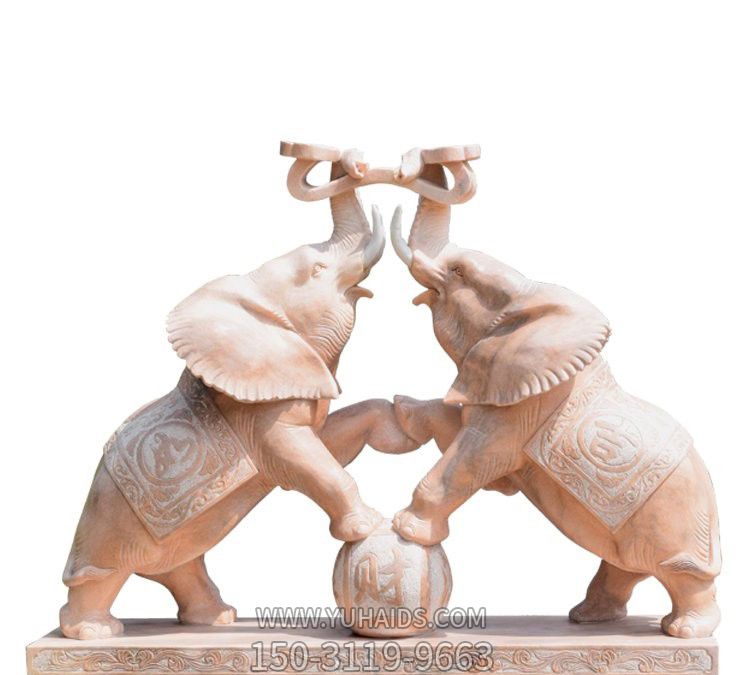 商厦室内创意晚霞红石雕踩球顶如意的大象博鱼网页版