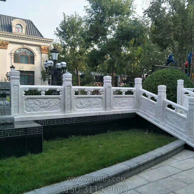 汉白玉石材浮雕花纹吉祥富贵别墅庭院装饰栏杆扶手博鱼网页版