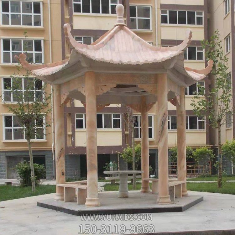汉白玉中式六角单层双层凉亭 景观装饰摆件亭子博鱼网页版