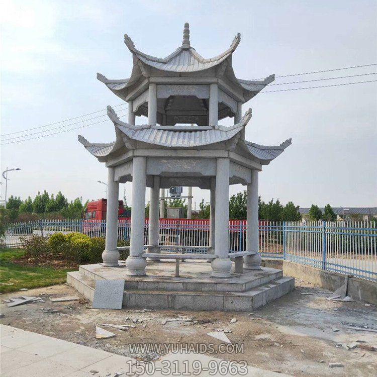 青石二层宝盖中式园林景观凉亭博鱼网页版