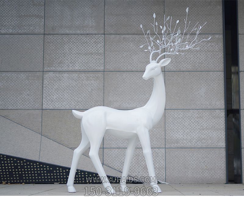 城市街道创意玻璃钢白色鹿博鱼网页版