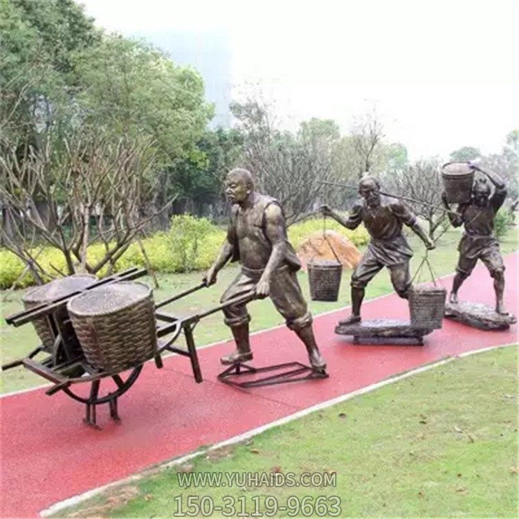情景人物玻璃钢仿铜户外园林拉粮食的人物博鱼网页版
