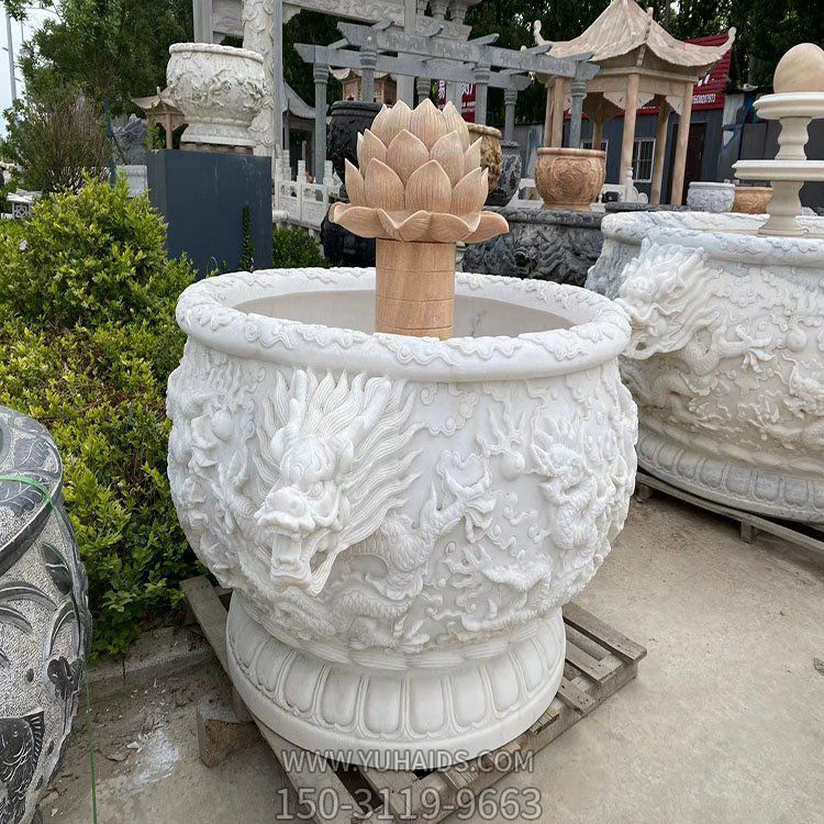 庭院户外仿古汉白玉浮雕流水花缸鱼缸摆件博鱼网页版