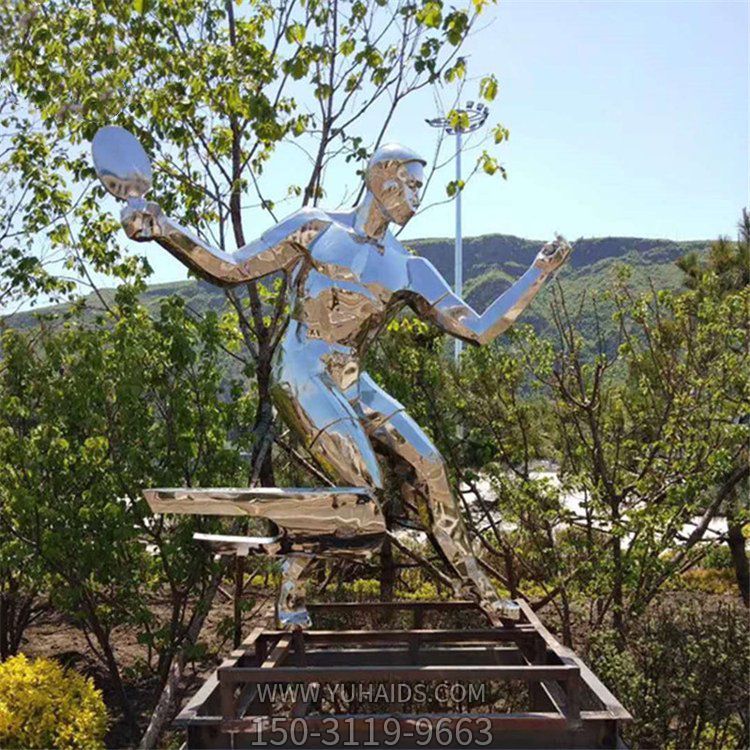 不锈钢镜面抽象乒乓球运动人物公园小品博鱼网页版