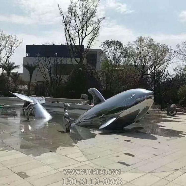 户外广场大型创意园林水景装饰摆件不锈钢抽象海豚博鱼网页版 