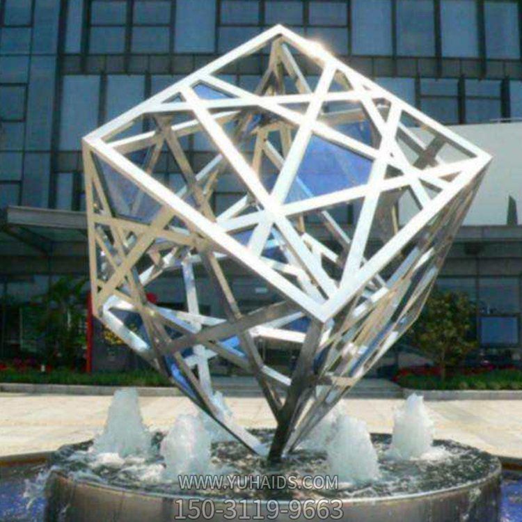 不锈钢镂空正方体博鱼网页版公司广场户外喷泉水池摆件