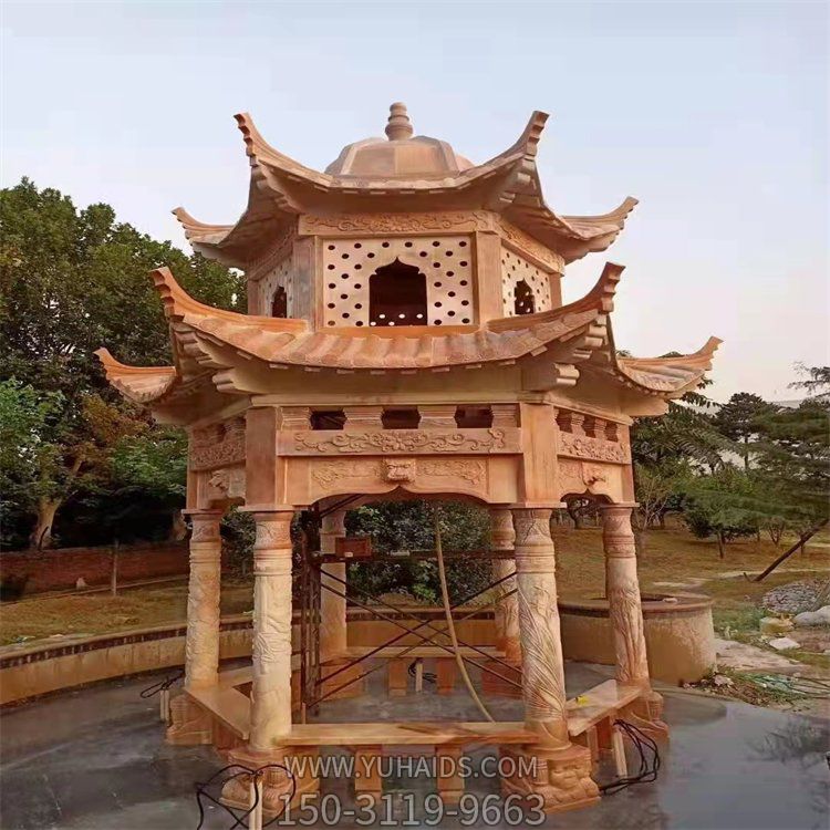 户外园林庭院大理石晚霞红二层中式凉亭博鱼网页版