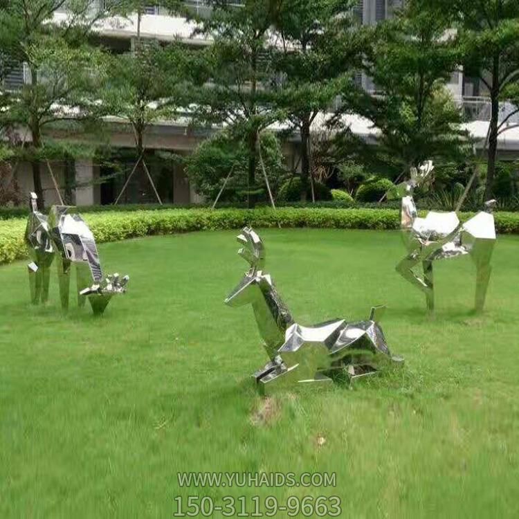 小区草坪摆放不锈钢几何鹿园林景观博鱼网页版