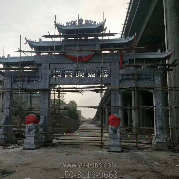 农村大型大理石石雕三门牌坊博鱼网页版