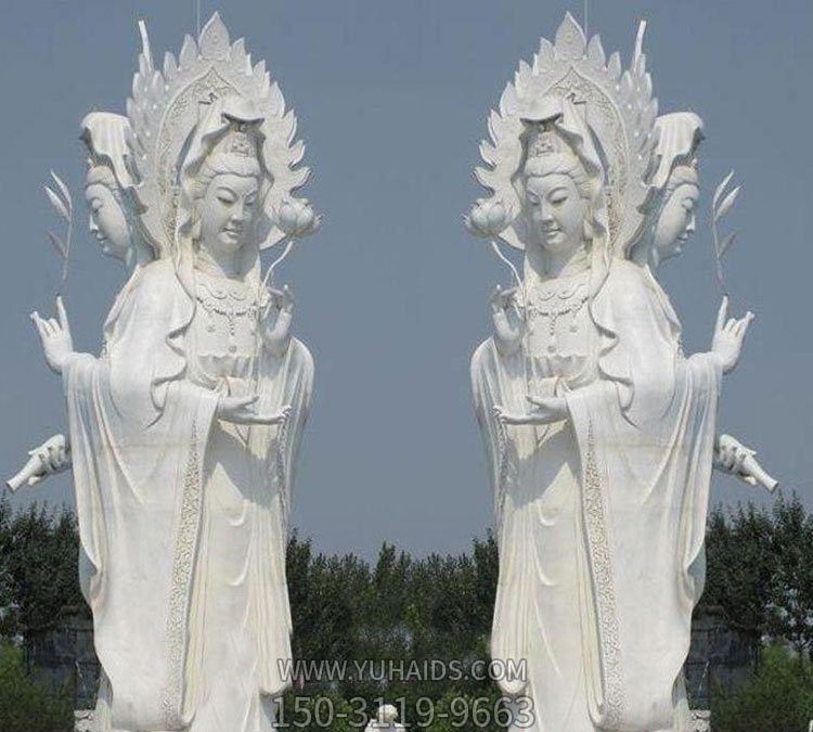 景区户外大型汉白玉石雕三面观音博鱼网页版