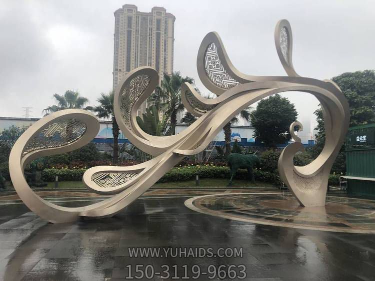 景区广场艺术不锈钢电镀玫瑰金大型抽象凤凰博鱼网页版