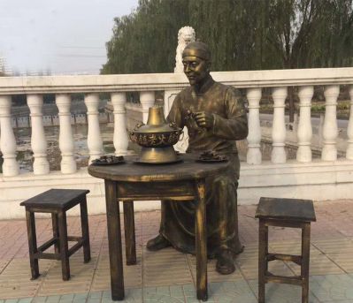 花园广场古人吃火锅的玻璃钢鎏金人物仿铜博鱼网页版