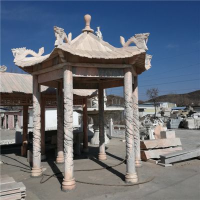 城市公园摆放浮雕龙纹石柱仿古大理石凉亭
