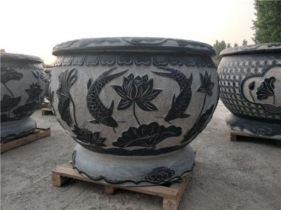 石雕鱼缸圆形莲花盆养鱼池