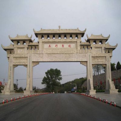 城市街道摆放大理石雕刻三门楼新中式牌坊